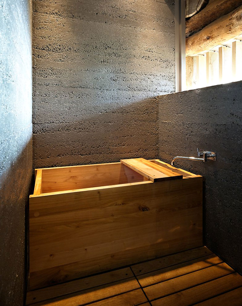 Wooden Bathtub Installed Minimalist Wooden Bathtub For Soaking Installed To Maximize Barn In Soglio Home Bathroom With Grey Wall Decoration An Old Barn Turned Into Eclectic Contemporary House With Stone Walls And Wood Shutters