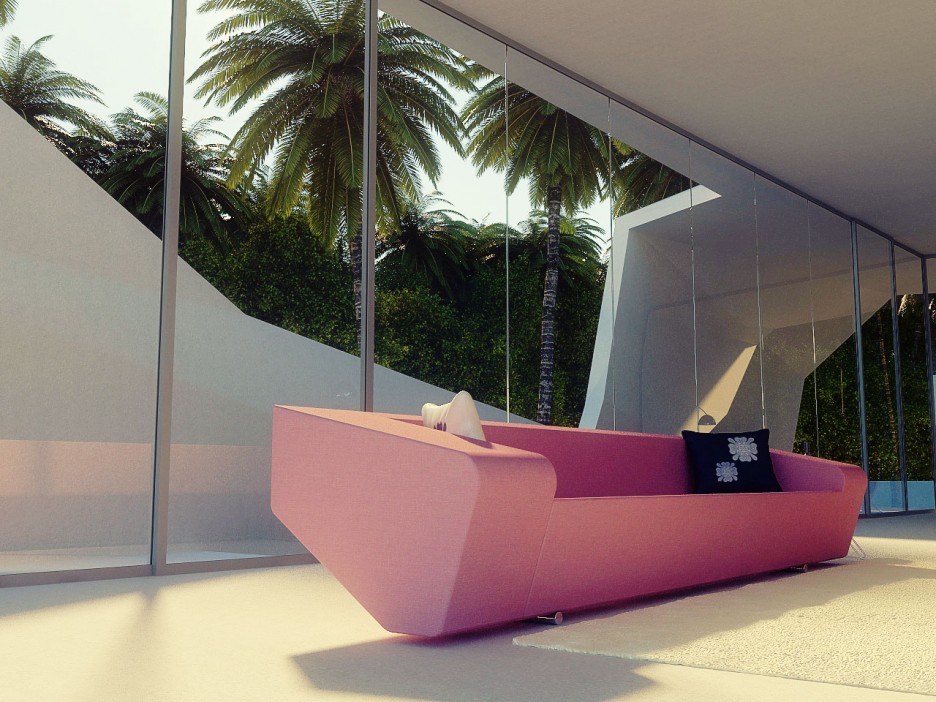 Pink Upholstered With Modern Pink Upholstered Sofa Design With Black And White Cushions To Beautify Simple Wave House Living Room Dream Homes Exquisite Contemporary Summer House In Spectacular White Exterior