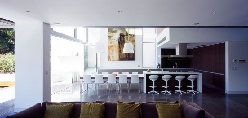 View By Area Neat View By Kitchen Table Area With White Color Under The Pendant Lamp In The Sensory Interior Delight Residence Dream Homes  Stunning Urban Interior Design With Glass And Metal Elements