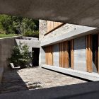 Barn In Courtyard Open Barn In Soglio Home Courtyard Area Surrounded By Grey Stone Wall To Hit Wood Covering The Windows Decoration An Old Barn Turned Into Eclectic Contemporary House With Stone Walls And Wood Shutters