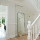 A Crisp Compact Stunning A Crisp White Home Compact Kitchen Island Antique Large Mirror Long Wood Staircase With White Railing Apartments Luminous And White Scandinavian Home With Exposed Eclectic Brick Facade