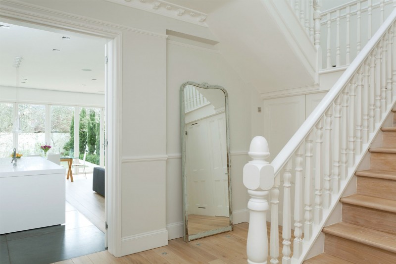 A Crisp Compact Stunning A Crisp White Home Compact Kitchen Island Antique Large Mirror Long Wood Staircase With White Railing Apartments  Luminous And White Scandinavian Home With Exposed Eclectic Brick Facade