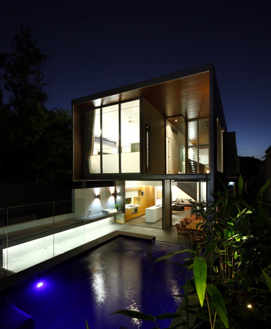 Small Outdoor Of Terrific Small Outdoor Swimming Pool Of Contemporary Gibbon Street House Featured With Lamps Under Water And Beautiful Landscape  Unique Contemporary House Design With Elegant Comfortable Sensations
