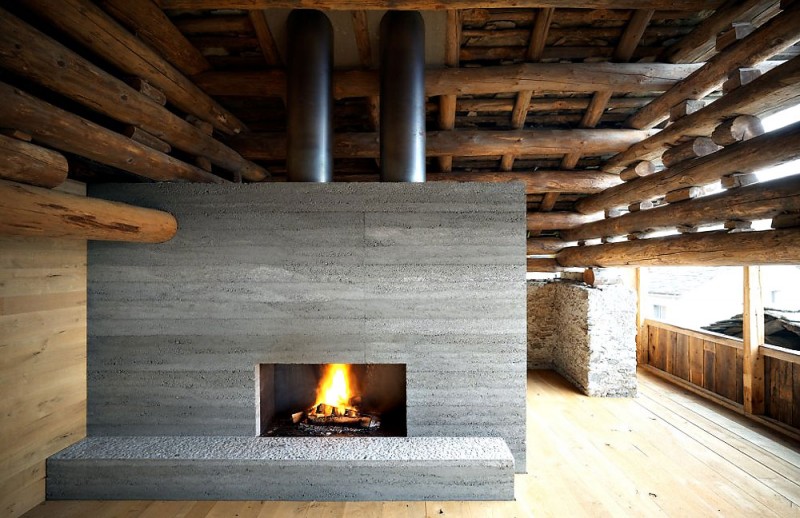Barn In Interior Warm Barn In Soglio Home Interior Featured With Grey Colored Fireplace With Textured Wood Mounted On Wall Bedroom An Old Barn Turned Into Eclectic Contemporary House With Stone Walls And Wood Shutters
