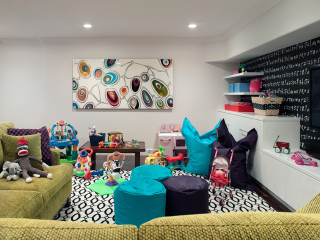 Play Room Toys Attractive Play Room With Various Toys Green Sofa Fluffy Cushions White Shelves And Some White Drawers Kids Room  21 Cool Modern Kids Room With Colorful Furniture Touches