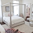 Traditional Bedroom Girls Bright Traditional Bedroom Ideas For Girls Applied White Sofa And Rustic Oak Canopy Bed On Cream Wicker Carpet And Zebra Carpet Bedroom Lovely Bedroom Ideas For Girls With Fun And Colorful Furniture