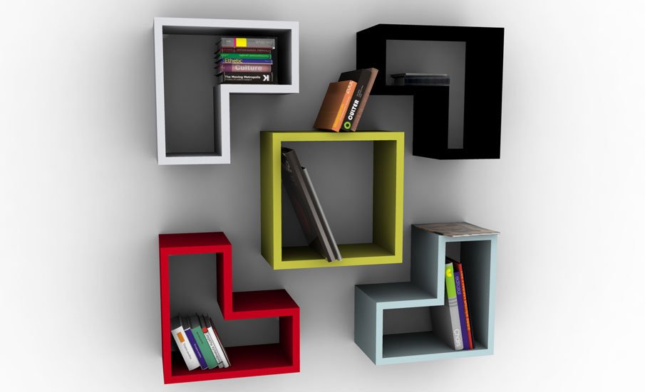 Green Center Elegant Charming Green Center Shelf Colorful Elegant Minimalist Bookshelf Designs Ideas With Grey Color With Black One And Red Furniture  16 Creative Bookshelves Design For Fantastic Modern And Modular Furniture