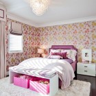 Girls Bedroom Floral Chic Girls Bedroom With Cheerful Floral Patterned Wallpaper In Pink And Magenta And White To Hit Dark Wood Floor Bedroom 35 Stylish Upholstered Bedroom Bench For Large Bedroom Sets