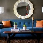 Mirror Design In Circular Mirror Design Ideas Applied In Modern Blue Sofas Set Finished With White Lampshade Of Table Lamp Unit Furniture 30 Lovely And Elegant Blue Sofas Collection To Beautify Your Living Room