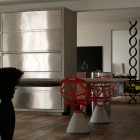 Touches With And Colorful Touches With Red Grey And Black Accent Completing Contemporary Houssein Apartment Entertainment Space In More Attractive Look Apartments Fascinating Modern-Industrial Apartment With Beautiful Sophisticated Accent