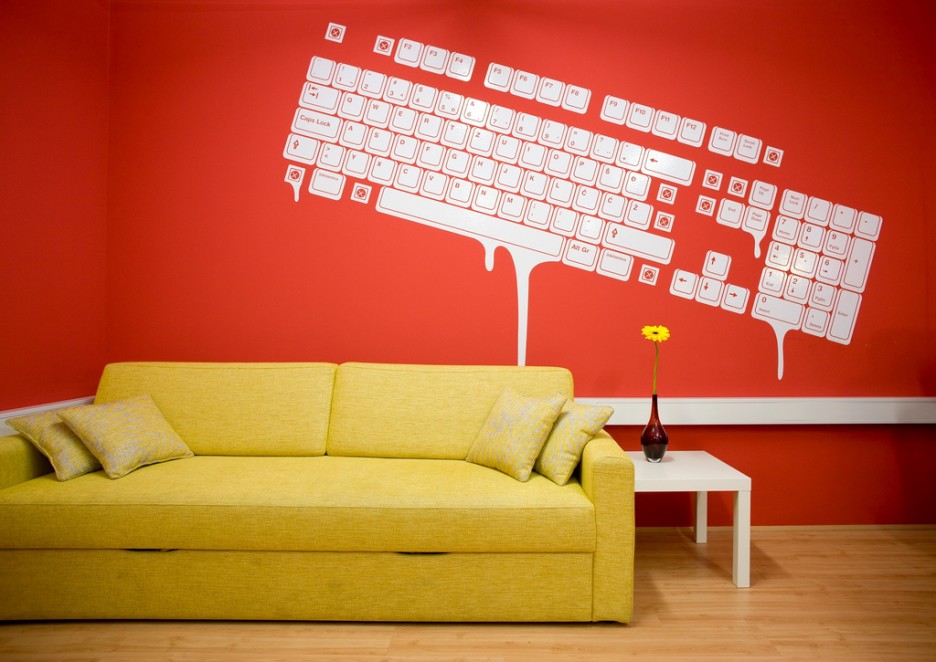 White Color Sofa Colorful White Color With Green Sofa Modern Style Red Office With Fashionable Interior Design Keyboard Decoration Ideas For Wall Decorating Idea Office & Workspace Classy Office Interior Design In Creative Ultramodern Style And Practicality