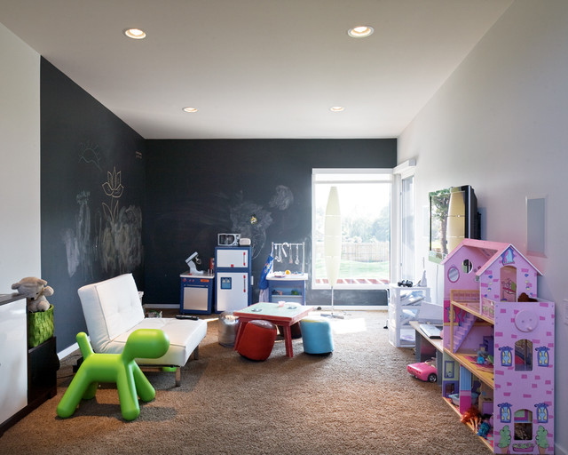 Kids Play Black Comfortable Kids Play Room With Black Board Wall Brown Carpet White Ceiling And Wide Glass Windows Kids Room  21 Cool Modern Kids Room With Colorful Furniture Touches