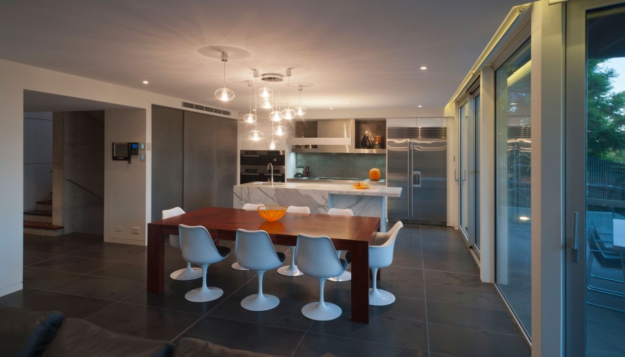 Maribyrnong House Furnished Comfortable Maribyrnong House Dining Space Furnished With A Big Rectangular Table And White Modern Chairs Architecture  Lavish And Breathtaking Contemporary Home With Spectacular Exterior Appearance