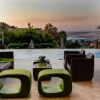 Collection Of Pool Contemporary Collection Of House The Pool Side Furnished With Green Stools Brown Quilted Sofa And Chairs Dream Homes Eclectic Contemporary Home In Hip And Vibrant Interior Style