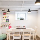 Play Room Kids Cozy Modern Playroom For The Kids With White Table White Chairs White Beams And Wooden Floor Kids Room 21 Cool Modern Kids Room With Colorful Furniture Touches