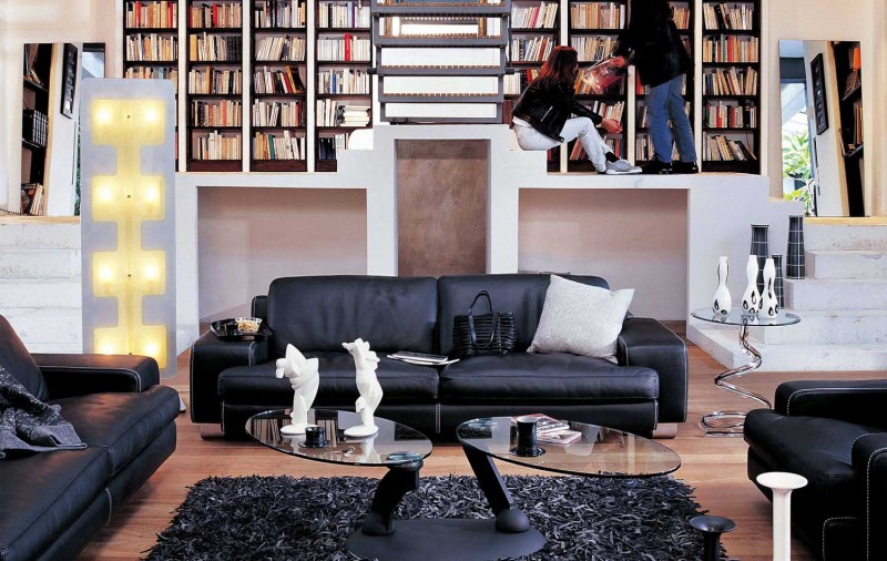 Dark Black Sofa Elegant Dark Black Roche Bobois Sofa Set Coupled With Incredible Rounded Glass Coffee Table Divided Into Two Top To Pop Up Lounge Interior Design 38 Contemporary Living Room With Modern Sofas Designed By Roche Bobois