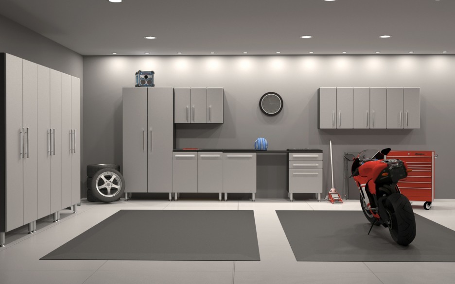 Garage Design White Elegant Garage Design With Luminous White Interior Decoration Inspiration Equipped With Grey Color Of Wall Painting Combined With Grey Rug Design Idea Interior Design  12 Modern Garage Interior Design Ideas For Your Impressive Homes