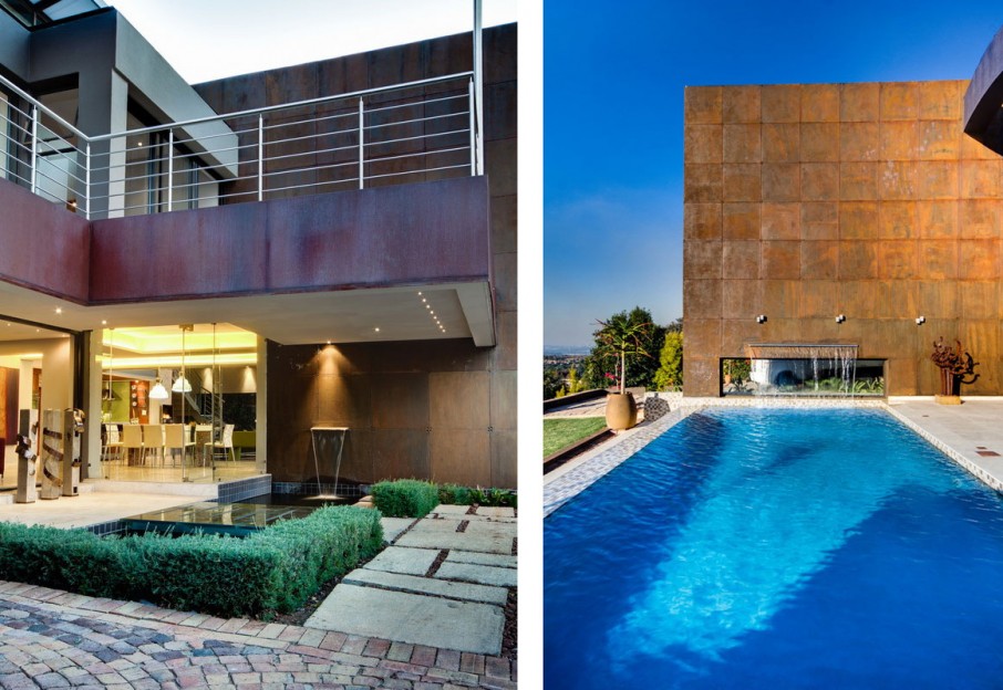 House The Backyard Elegant House The Facade And Backyard Appearance Feature With Water Elements Such As Pond And Swimming Pool Dream Homes Eclectic Contemporary Home In Hip And Vibrant Interior Style