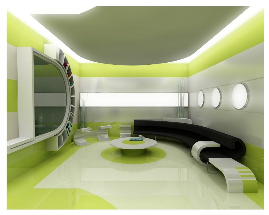 White Circular For Elegant White Circular Table Design For Smart Modern Minimalist Office Decorated With Beautiful Interior Design With Elegant Green White Color Equipped With Black Seating Unit Office & Workspace  Classy Office Interior Design In Creative Ultramodern Style And Practicality