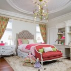 Bedroom Ideas With Enchanting Bedroom Ideas For Girls With Floral Carpet And Red Sofa Beautify By Fancy Chandelier Design And Floral Curtain Bedroom Lovely Bedroom Ideas For Girls With Fun And Colorful Furniture