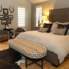 Catching Gray Orange Eye Catching Gray Black And Orange Patterned Oval Bench To Strike Traditional Gray Padded Bed Frame Bedroom 35 Stylish Upholstered Bedroom Bench For Large Bedroom Sets