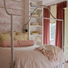 Canopy Bed Classic Fabulous Canopy Bed Design With Classic Wallpaper At Traditional Bedroom Ideas For Girls With Open Shelving Ideas And Red Curtain Bedroom Lovely Bedroom Ideas For Girls With Fun And Colorful Furniture