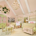 Traditional Bedroom Girls Fancy Traditional Bedroom Ideas For Girls With Twin Canopy Beds And Small Dining Table Set On Cream Carpet Below The Acrylic Chandelier Bedroom Lovely Bedroom Ideas For Girls With Fun And Colorful Furniture