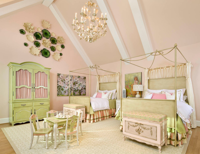 Traditional Bedroom Girls Fancy Traditional Bedroom Ideas For Girls With Twin Canopy Beds And Small Dining Table Set On Cream Carpet Below The Acrylic Chandelier Bedroom Lovely Bedroom Ideas For Girls With Fun And Colorful Furniture