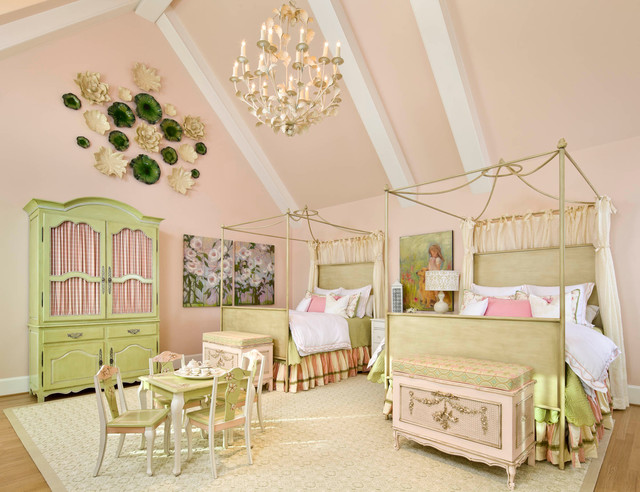 Traditional Bedroom Girls Fancy Traditional Bedroom Ideas For Girls With Twin Canopy Beds And Small Dining Table Set On Cream Carpet Below The Acrylic Chandelier Bedroom  Lovely Bedroom Ideas For Girls With Fun And Colorful Furniture