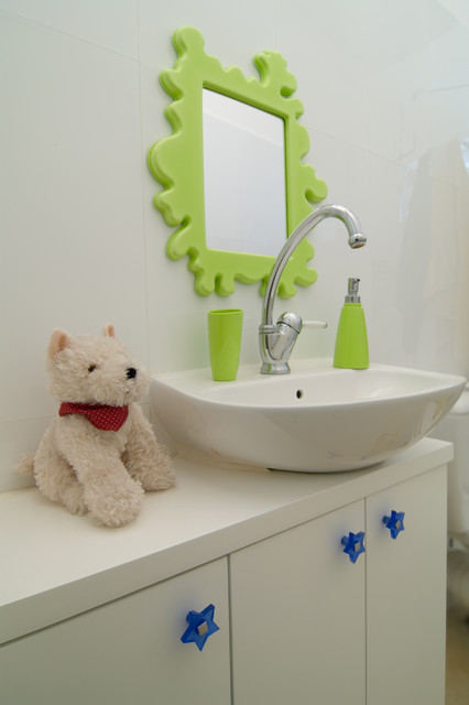 Bathroom For With Fascinating Bathroom For The Kids With White Vanity White Sink White Countertop And Green Framed Mirror Kids Room  21 Cool Modern Kids Room With Colorful Furniture Touches