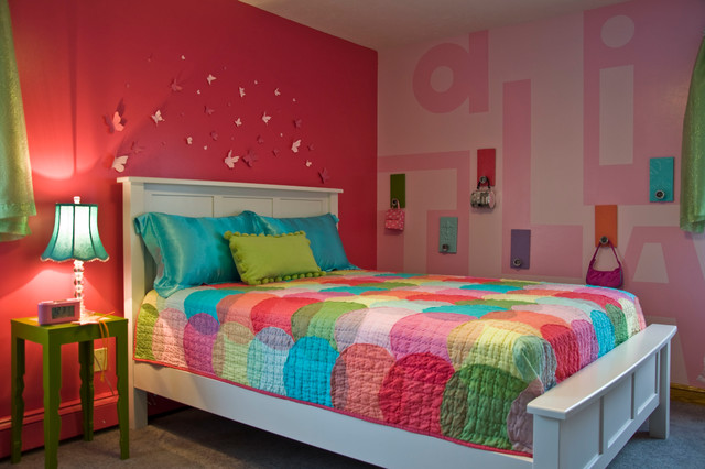 Bedroom Ideas With Fascinating Bedroom Ideas For Girls With Pink Wallpaper And Green Sideboard Decorated With White Wooden Bed Frame Design Bedroom Lovely Bedroom Ideas For Girls With Fun And Colorful Furniture