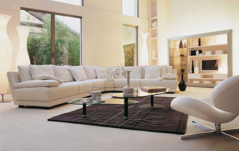 White Quilted Sofa Fascinating White Quilted Roche Bobois Sofa Set In Sectional Sofa Style With Low And High Glass Coffee Table On Dark Brown Rug Interior Design  38 Contemporary Living Room With Modern Sofas Designed By Roche Bobois