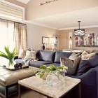 Home Interior Lovely Floral Home Interior Design With Lovely Living Room Decorating Ideas Applied Cozy Blue Sofas Set Equipped With Amazing Pendant Lamp Furniture Ideas And Grey Curtain Design Furniture 30 Lovely And Elegant Blue Sofas Collection To Beautify Your Living Room