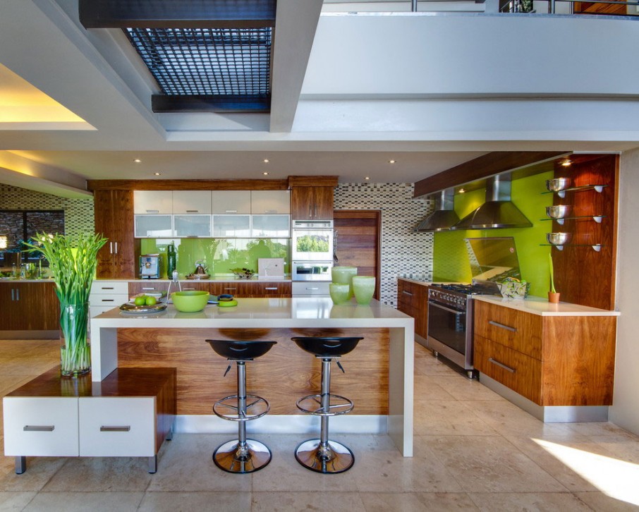 Green And Composition Fresh Green And Brown Tone Composition Located In House The Kitchen Area To Give New Experience Cooking Meals Dream Homes Eclectic Contemporary Home In Hip And Vibrant Interior Style