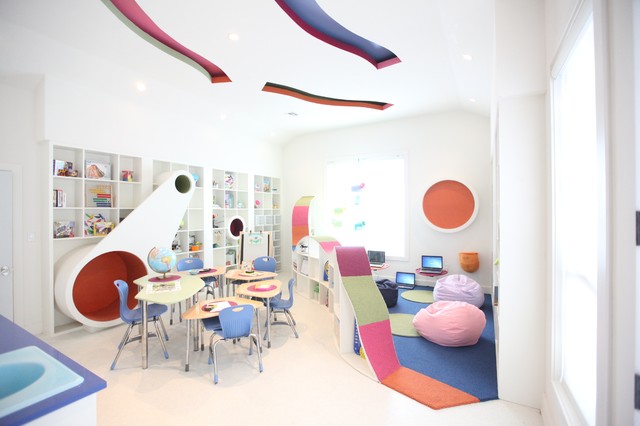 Interior Of Room Fun Interior Of The Kids Room With Blue Chairs White Shelves Wooden Table And Blue Carpet Kids Room  21 Cool Modern Kids Room With Colorful Furniture Touches