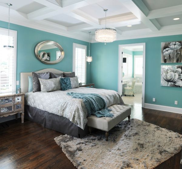 Modern Bedroom Teal Gorgeous Modern Bedroom Painted In Teal Combined With Gray And White Scheme To Strike Dark Wood Flooring Bedroom  35 Stylish Upholstered Bedroom Bench For Large Bedroom Sets