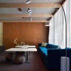 Wooden Wall Ideas Indoor Wooden Wall Panel Design Ideas Applied In Modern Minimalist Living Room With Beautiful Blue Sofas Set And Perfect Classic Table Furniture 30 Lovely And Elegant Blue Sofas Collection To Beautify Your Living Room