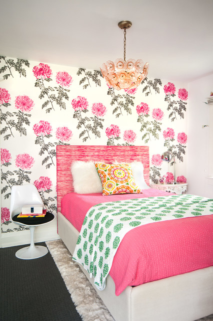 Bedroom Ideas With Lovely Bedroom Ideas For Girls With Floral Wallpaper And Modern Sideboard Design Beautify By Crystal Chandelier And Cream Rug Bedroom Lovely Bedroom Ideas For Girls With Fun And Colorful Furniture
