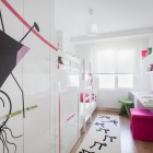 Wall Art White Lovely Wall Art On The White Cabinet In The Girls Bedroom With White Bed And Wooden Floor Kids Room 21 Cool Modern Kids Room With Colorful Furniture Touches
