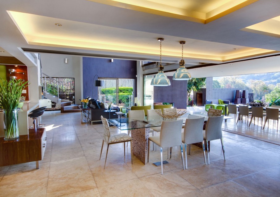 House The Area Luxurious House The Dining Room Area Furnished With A Set Of Glass Table Enlightened By Pendants And Cove Lighting Dream Homes  Eclectic Contemporary Home In Hip And Vibrant Interior Style