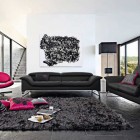 Modern Living With Luxurious Modern Living Room Furnished With Dark Black Roche Bobois Sofa Set Coupled With Electric Pink Swivel Chair To Match Dark And White Lounge Interior Design 38 Contemporary Living Room With Modern Sofas Designed By Roche Bobois