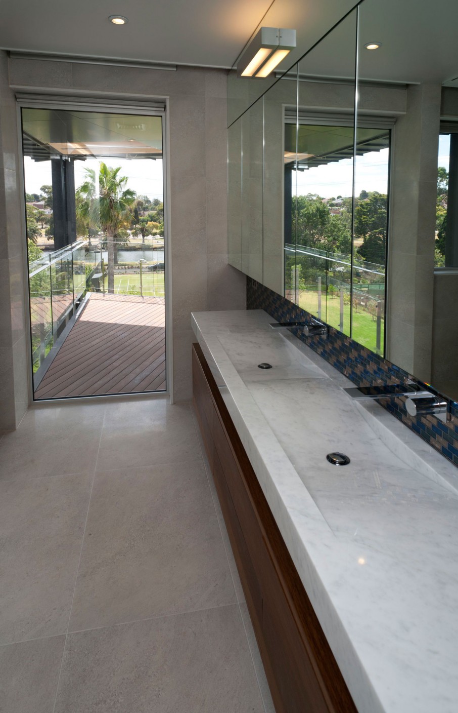 Yet Clean Master Modern Yet Clean Maribyrnong House Master Bathroom Featured With Spacious Under Mount Sinks And Door To Balcony Architecture Lavish And Breathtaking Contemporary Home With Spectacular Exterior Appearance