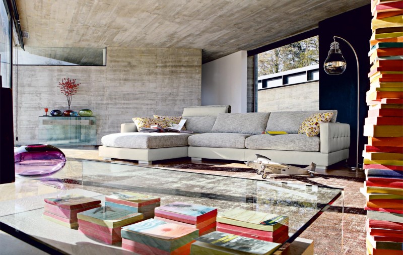 Off White Bobois Neutral Off White Quilted Roche Bobois Sofa Set Decorated By Transparent Glass Coffee Table And Colorful Gift Boxes Under It Interior Design 38 Contemporary Living Room With Modern Sofas Designed By Roche Bobois