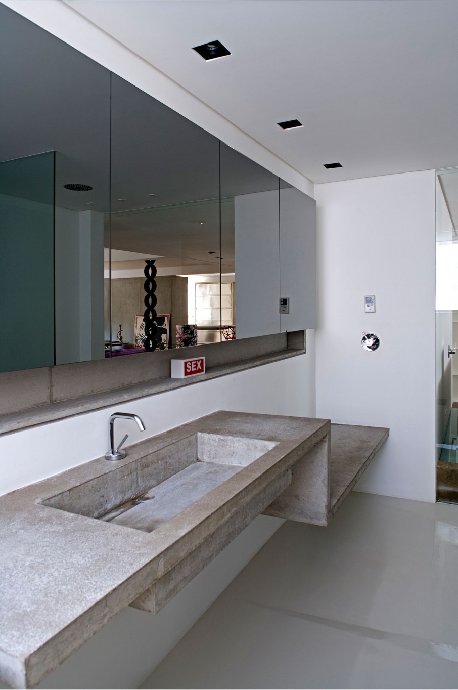 Contemporary Houssein Furnishing Perfect Contemporary Houssein Apartment Bathroom Furnishing With Concrete Floating Sink With Extension For Seating Or Display Apartments Fascinating Modern-Industrial Apartment With Beautiful Sophisticated Accent