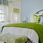 Green And Design Refreshing Green And Blue Bedroom Design Furnished With Floral Patterned Green Bench To Match Green Blanket On The Bed Bedroom 35 Stylish Upholstered Bedroom Bench For Large Bedroom Sets