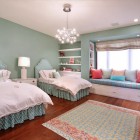 Modern Bedroom Girls Remarkable Modern Bedroom Ideas For Girls With Twin Bed And Bay Window Decorated By Fancy Bulbs Chandelier On Wooden Floor Bedroom Lovely Bedroom Ideas For Girls With Fun And Colorful Furniture