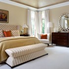 And Stylish With Sleek And Stylish Bedroom Interior With Simple Polka Dot Patterned Headboard And Striped Long Hourglass Bench Bedroom 35 Stylish Upholstered Bedroom Bench For Large Bedroom Sets