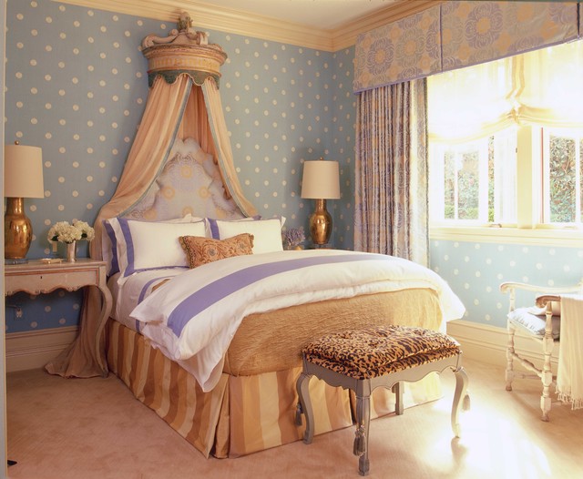 Traditional Bedroom Girls Small Traditional Bedroom Ideas For Girls Decorated With Polka Dot Wallpaper And Cream Wooden Sideboard Design Ideas Bedroom  Lovely Bedroom Ideas For Girls With Fun And Colorful Furniture