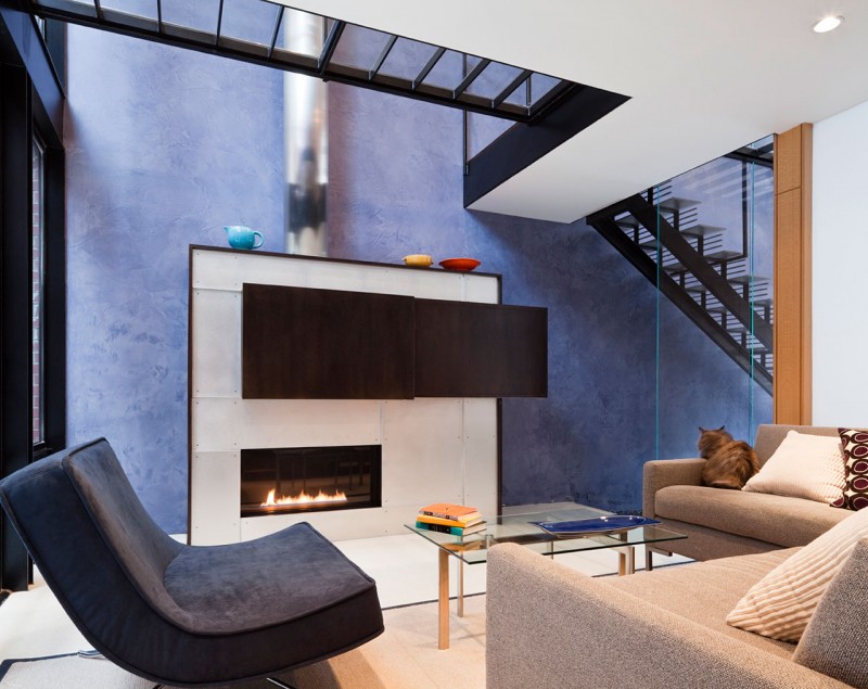 Lorber Tarler Cushy Spectacular Lorber Tarler House With Cushy Modern Sofa And Glass Coffee Table Contemporary Gas Fireplace Glass Wall Dark Metallic Staircase Decoration Old House Turned Into A Stylish Modern Residence For Urban Dwelling