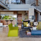 Lime Green Among Stunning Lime Green Chairs Placed Among Dark Quilted Sofa Set In Family Room To Match Green Scheme Of Kitchen Dream Homes Eclectic Contemporary Home In Hip And Vibrant Interior Style